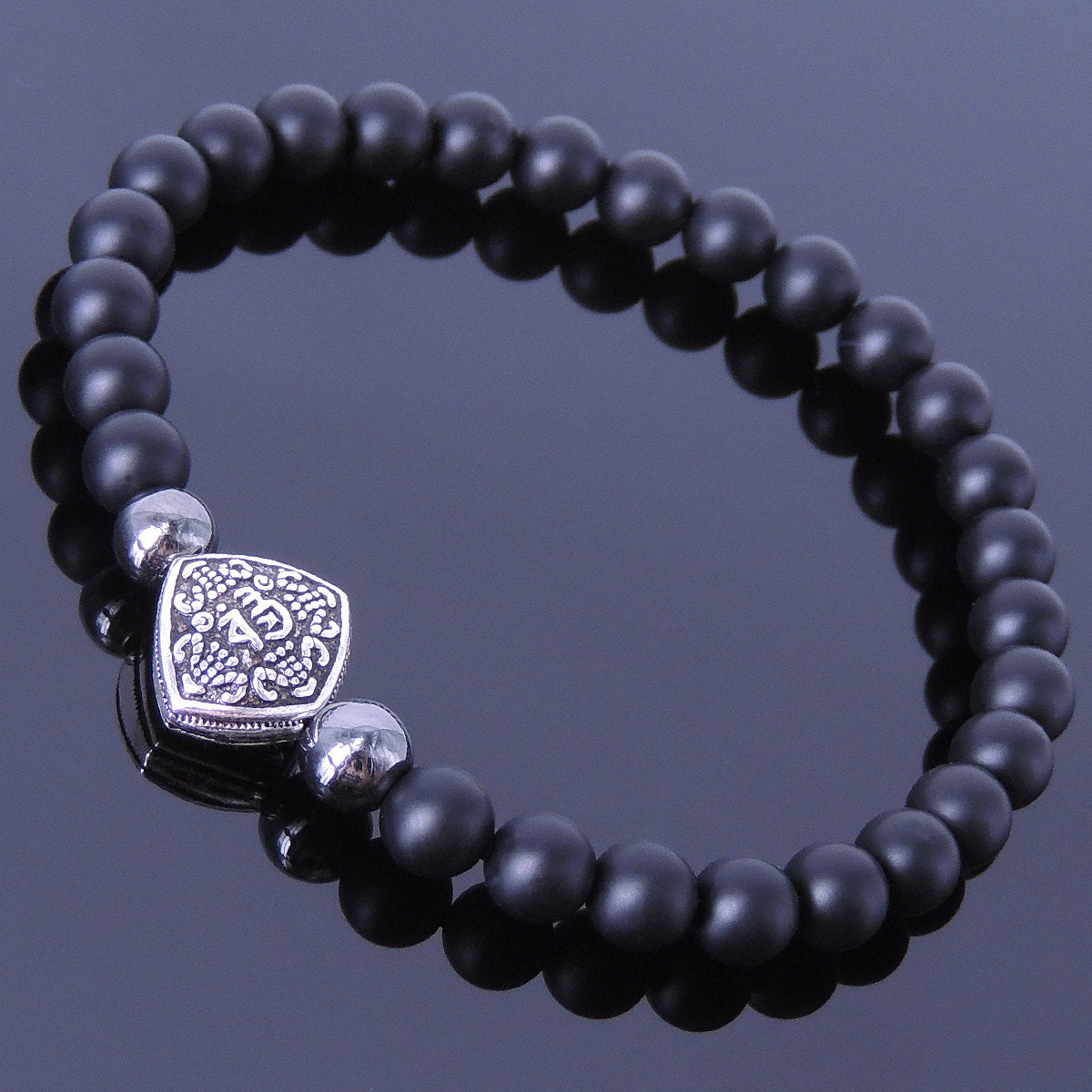 Futuristic Bracelet Matte Black Onyx Faceted Hematite Pyrite Gemstones - GEM +SILVER