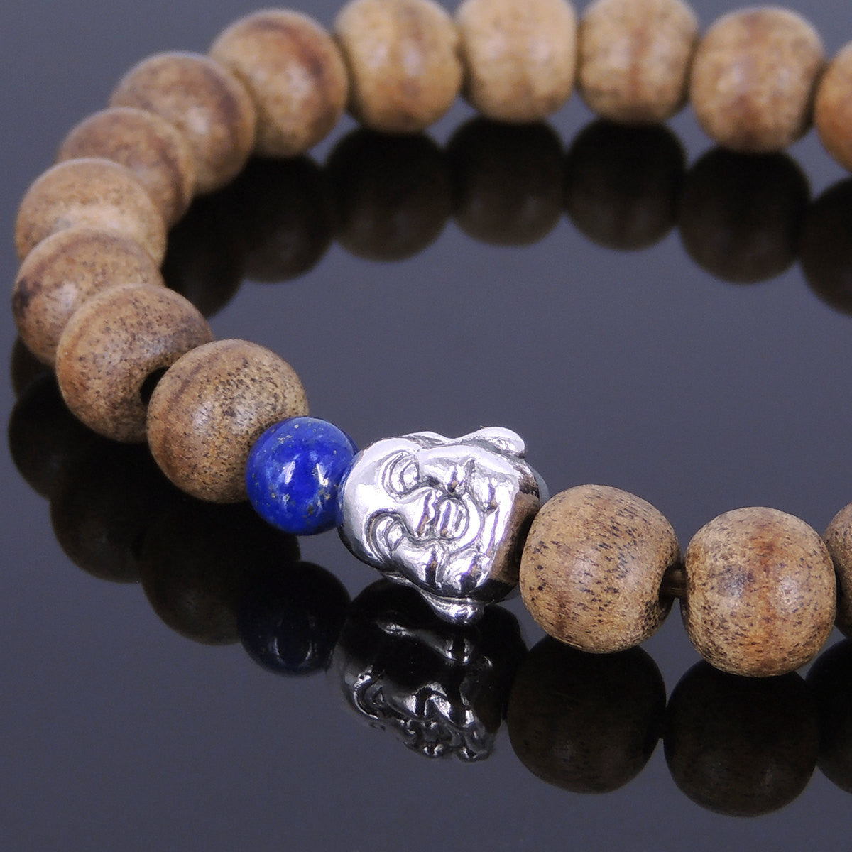 Agarwood & Lapis Healing Gemstone Bracelet with Silver Artisan Spacers -  GEM+SILVER