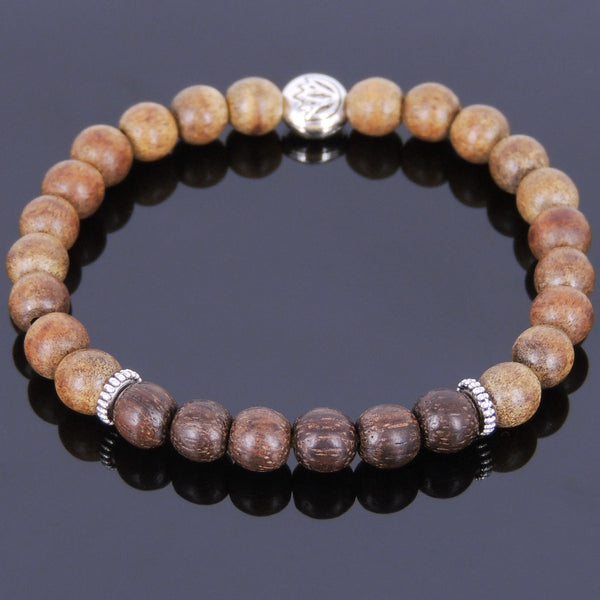 Red Agarwood & White Sand Agarwood Gemstone Bracelet with Lotus Bead ...