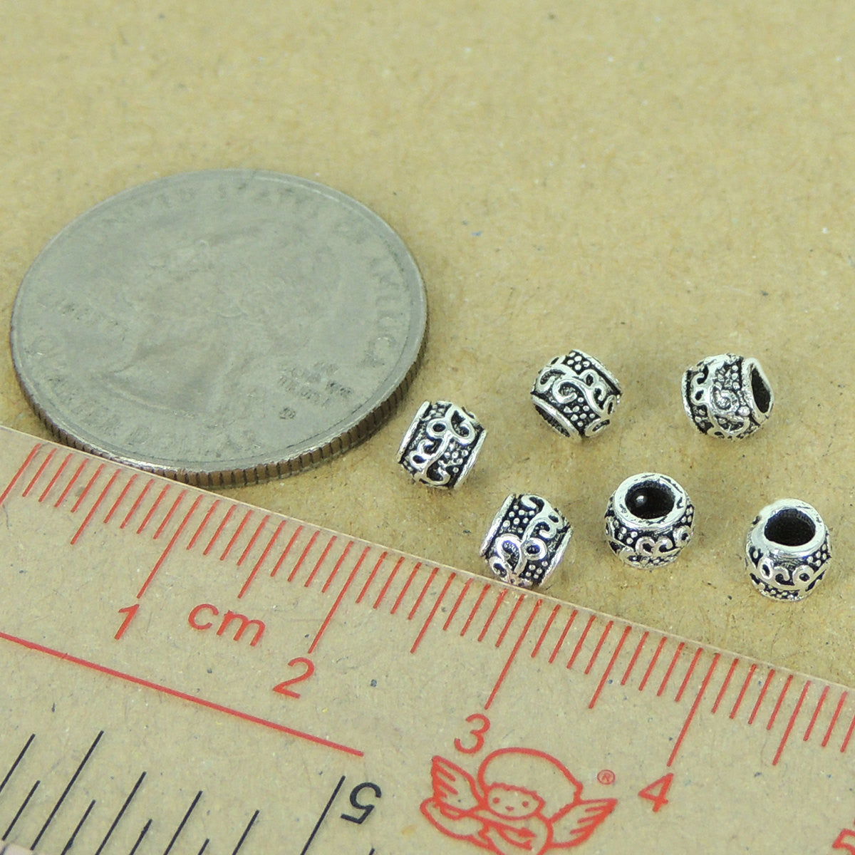 6 PCS Vintage Celtic Fleur de Lis Bead Spacer Beads - S925