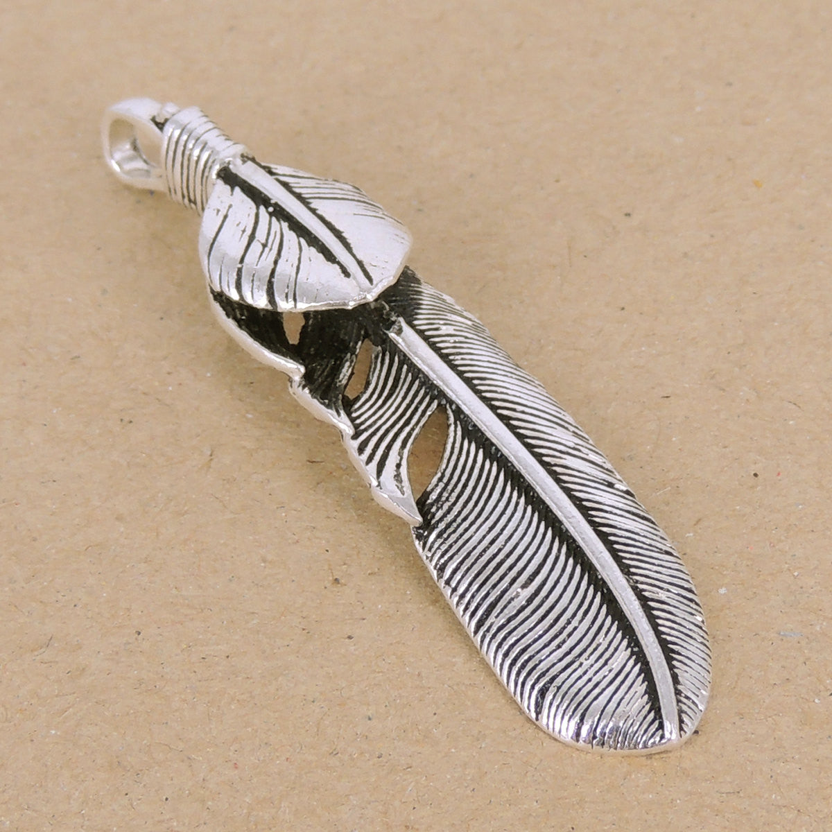 S925 Sterling Silver Engraved 3D Feather Pendant Discount Pricing - GEM ...