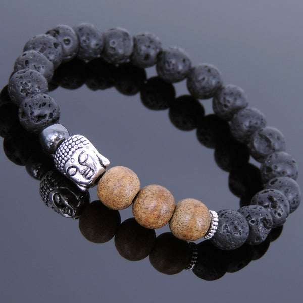 Agarwood, Lava Rock, & Hematite Healing Bracelet with Guanyin Buddha ...