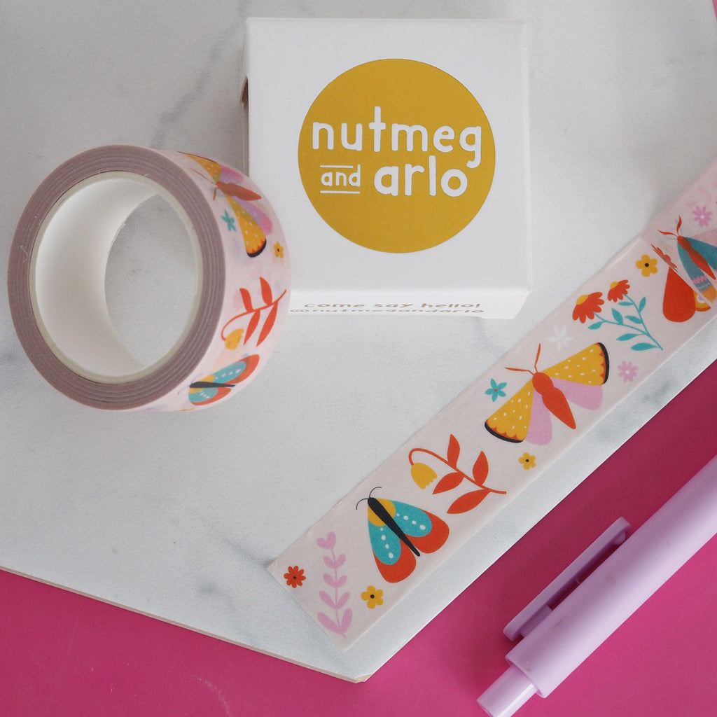 Floral moth washi tape by Nutmeg and Arlo