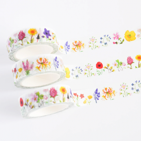 A photograph of white washi with watercolour flowers.