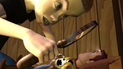 Sid setting fire to Woody in Toy Story