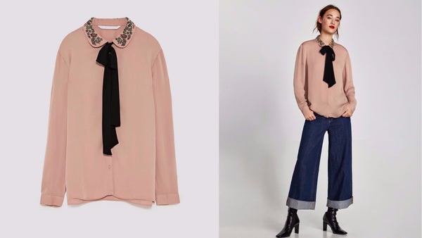 Pink Zara Shirt With Black Bow