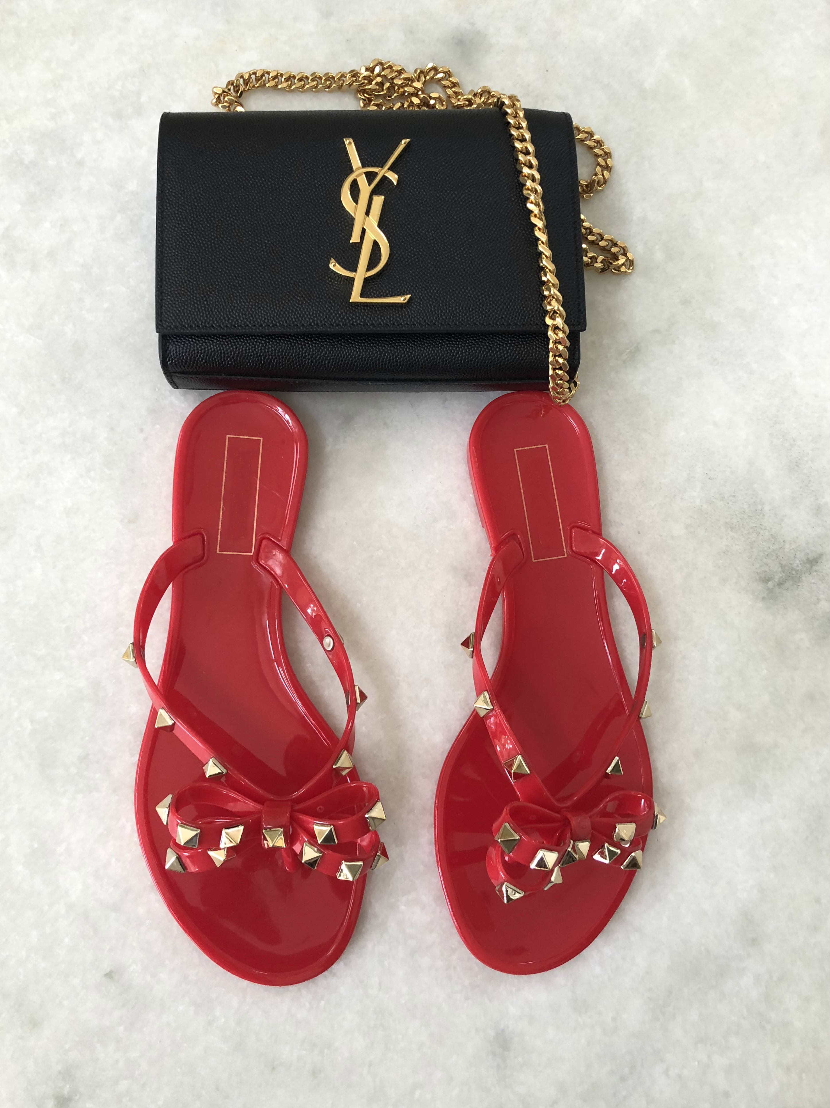 red studded sandals