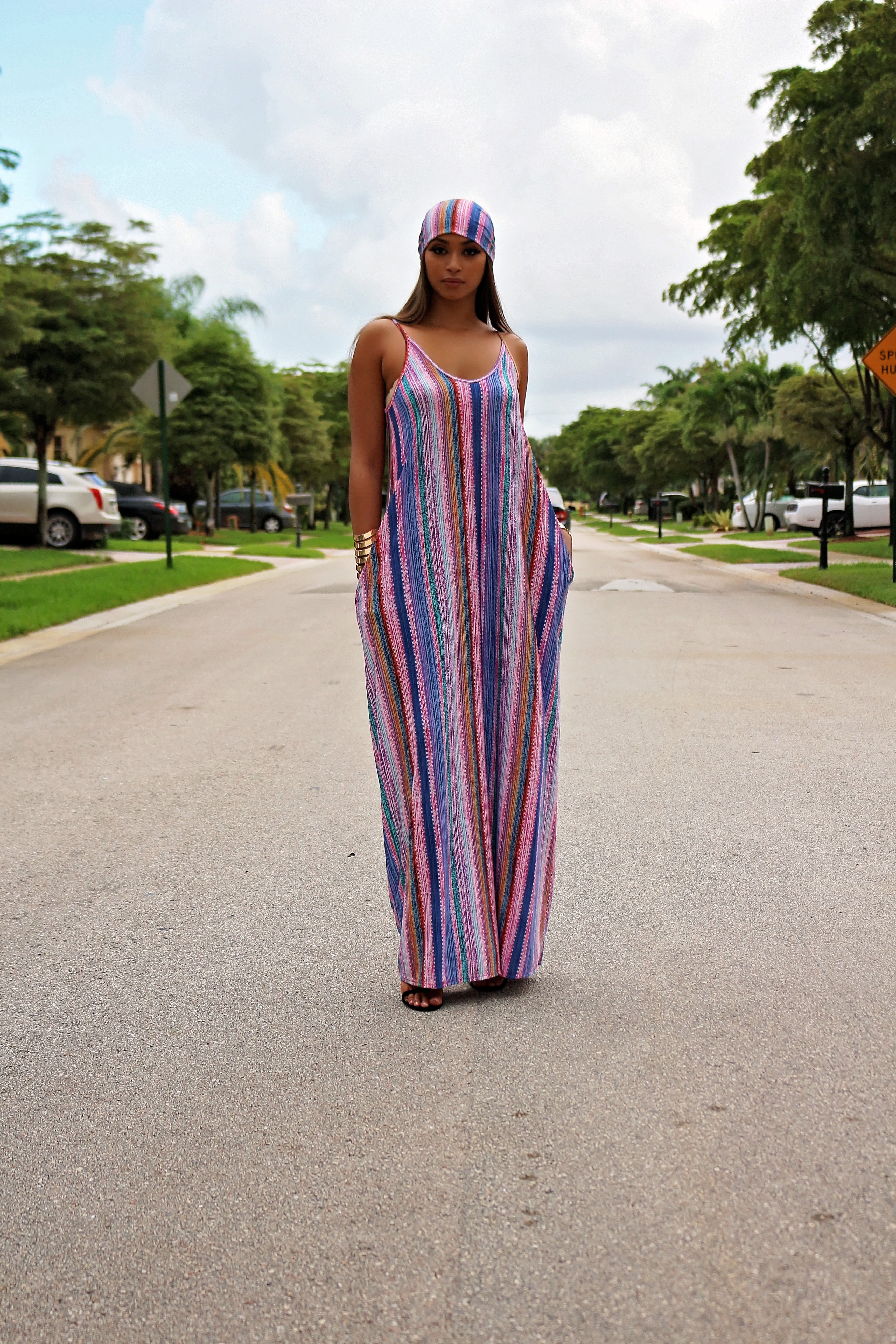 maxi dress with matching scarf