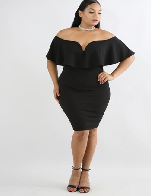 plus size black bodycon midi dress