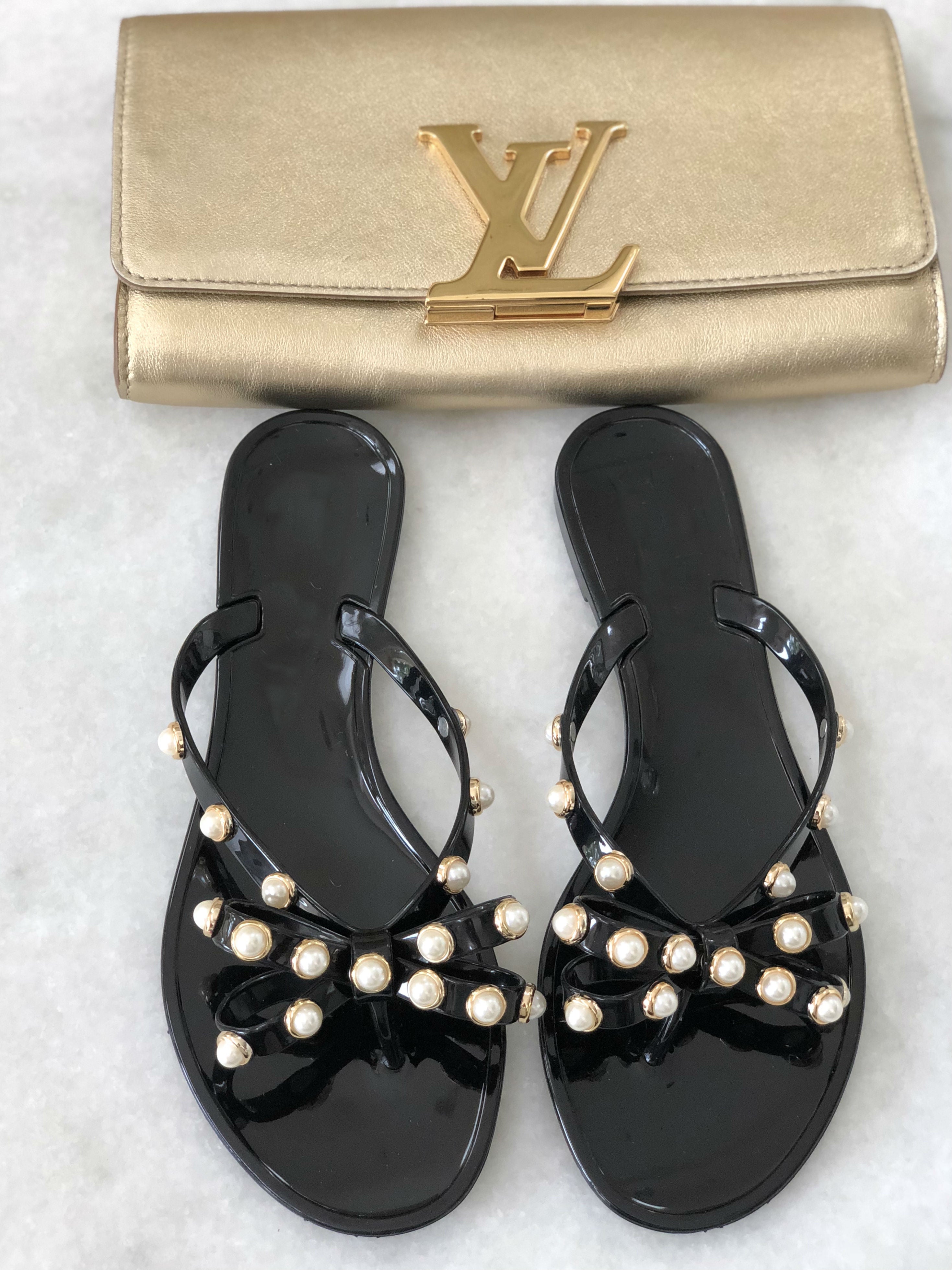 black and pearl sandals