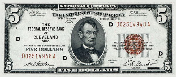 numismatic coincollector $5 bill cleveland