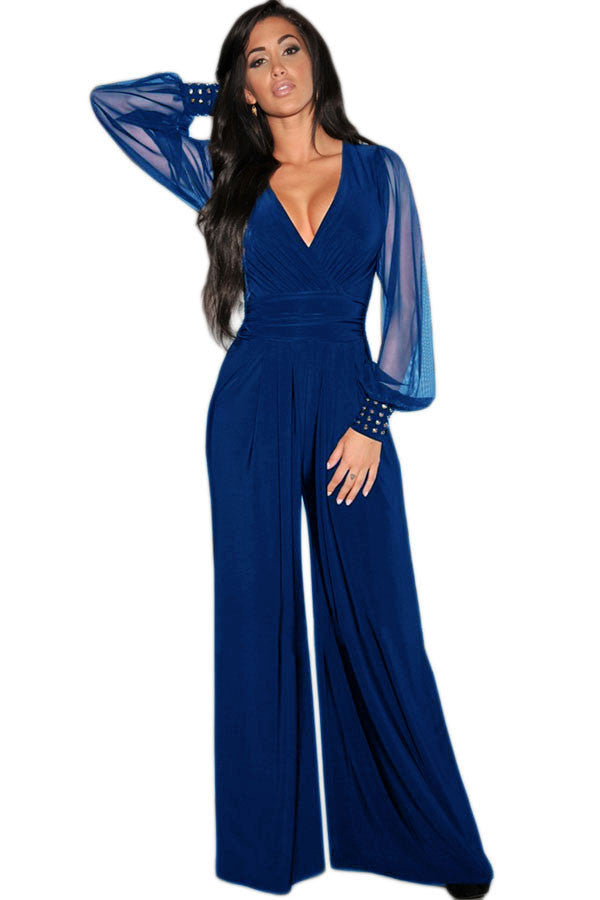 blue long sleeve jumpsuit