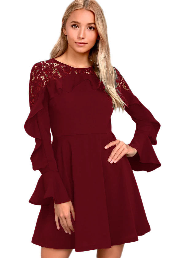 wine lace dress long