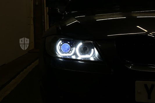Headlight options on the above vehicle: KYCS (white) angel eyes | Modern blackout | Bi-LED 2.5" projector with LED bulb | Move high beam to low beam bi-LED projector | LED indicators