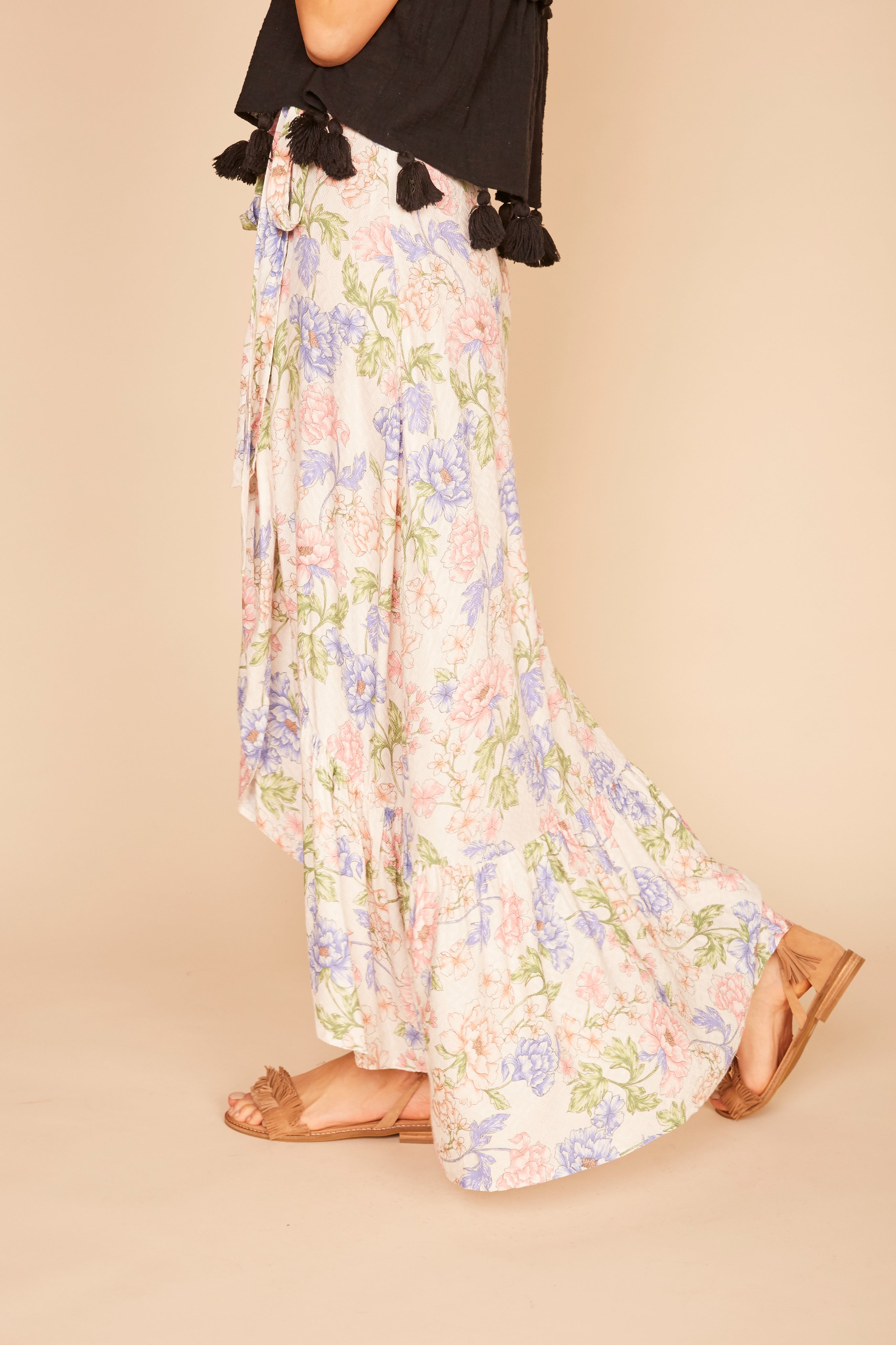 floral ruffle maxi skirt