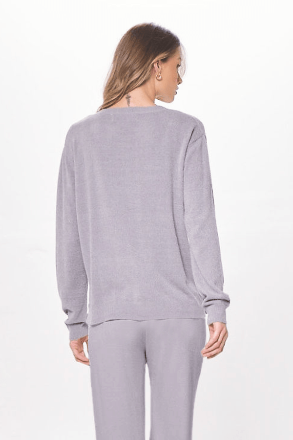 Cool Grey Plush Knit Cardigan –