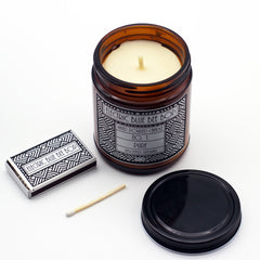 Pure beeswax candle in amber jar with lid and matches