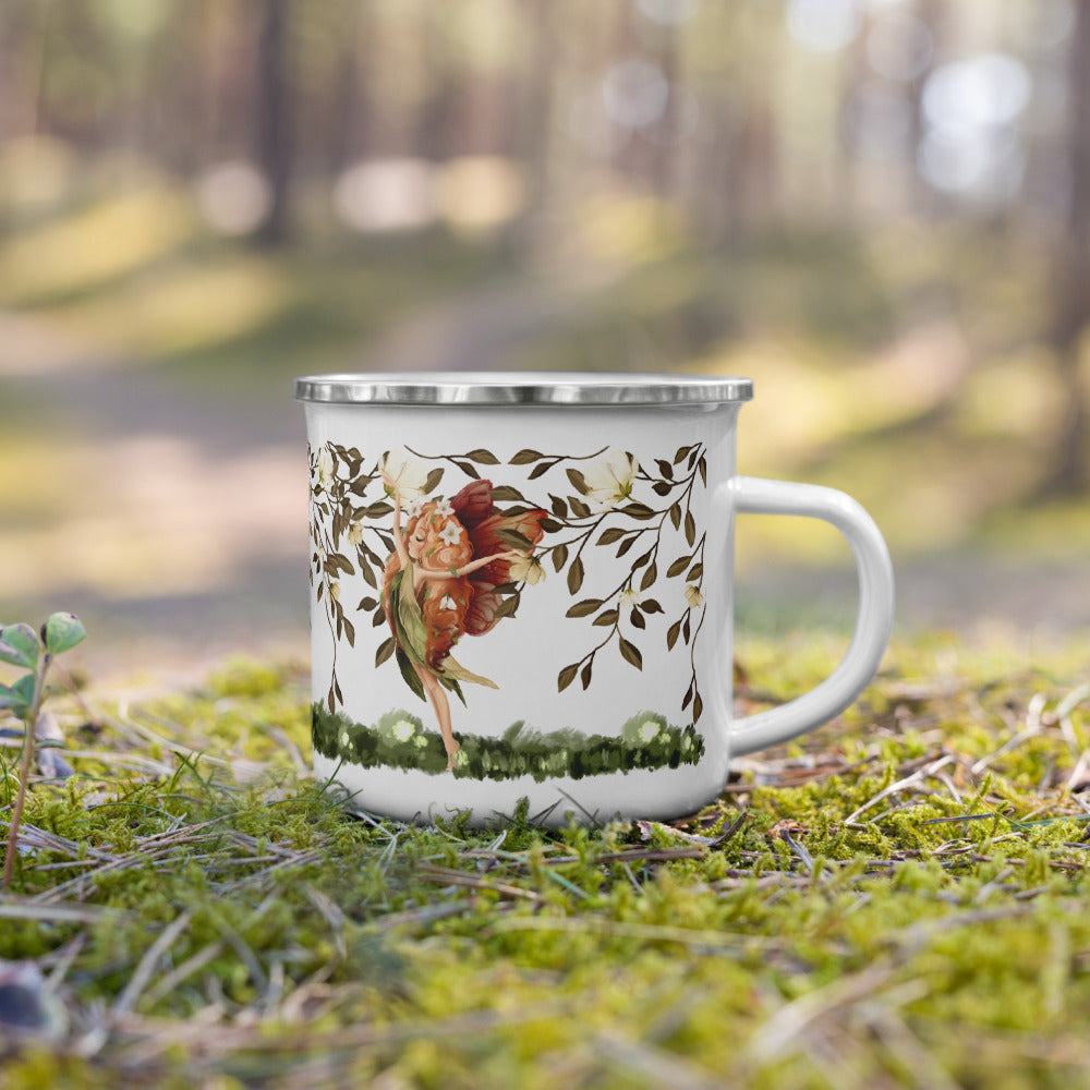 Midsummer Fairy Floral Enamel Mug – Electric Blue Bee Bop