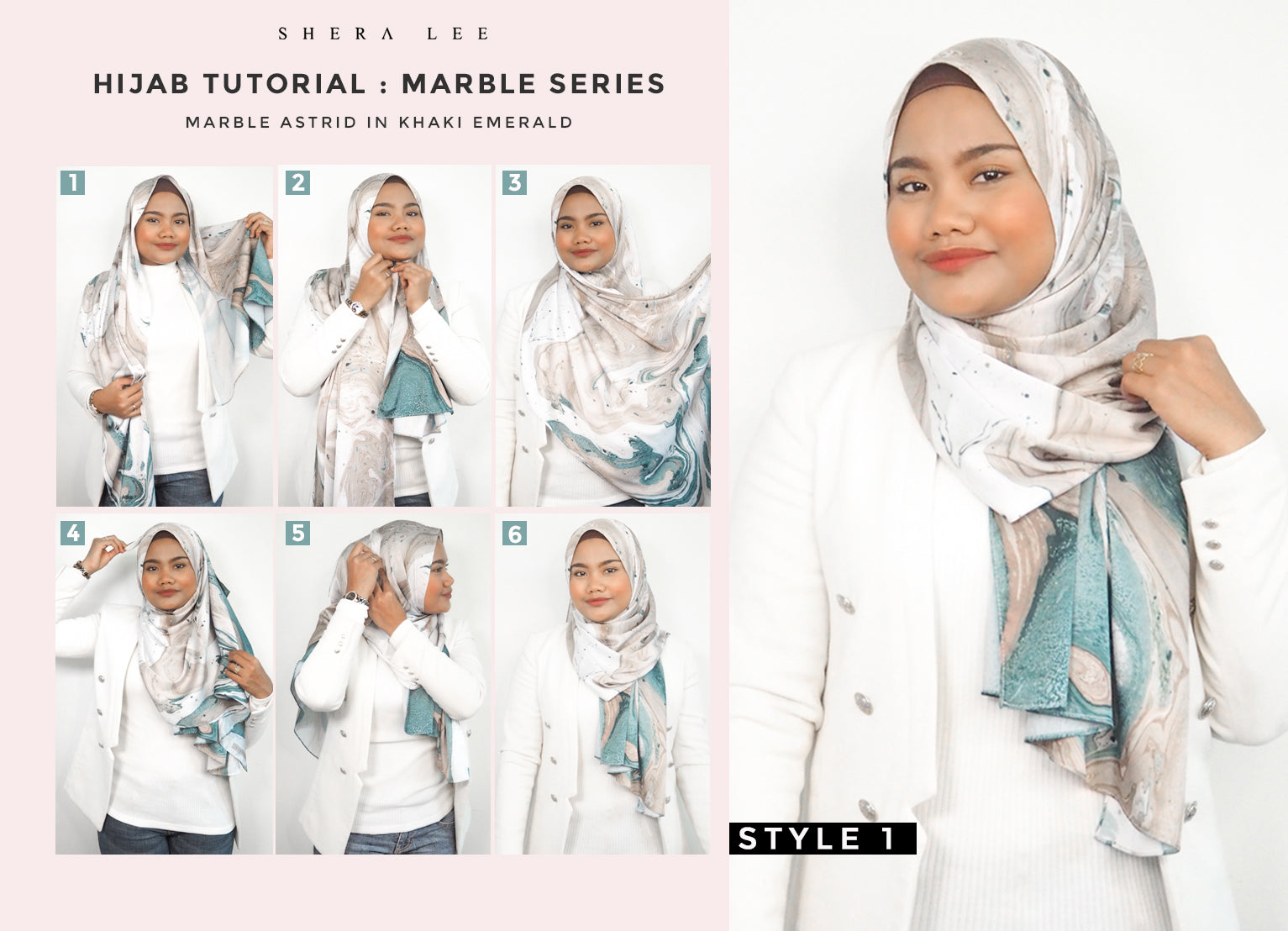 Shera Lee Hijab- Marble Astrid Print Date Night Style