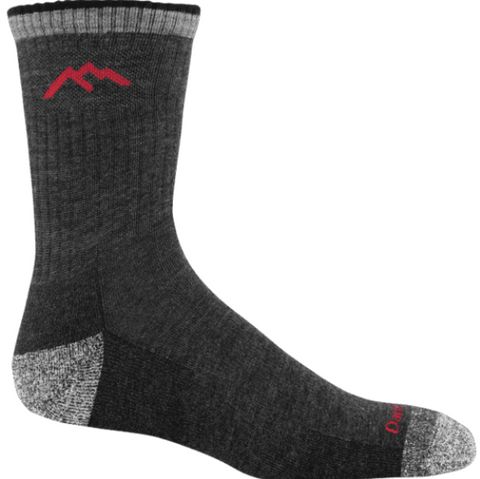 gray socks with red Darn Tough logo on the side