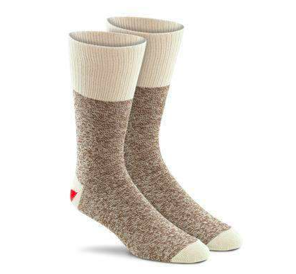 brown socks with white and red accents