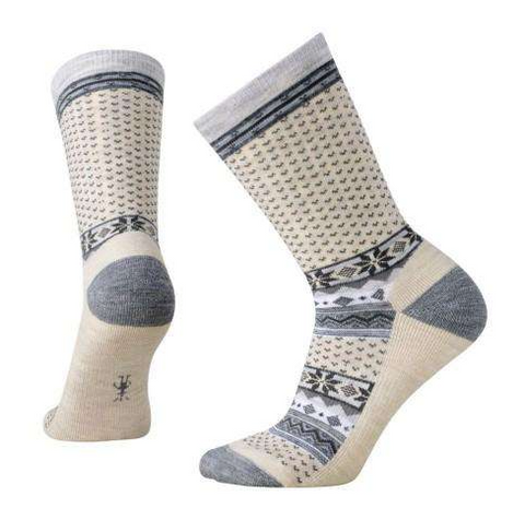 white crew socks with gray pattern