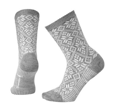 gray and white snowflake socks