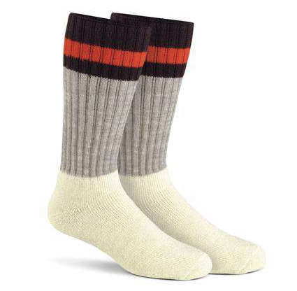 white, gray, brown and orange crew wool socks