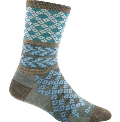 blue brown and gray patterned crew sock