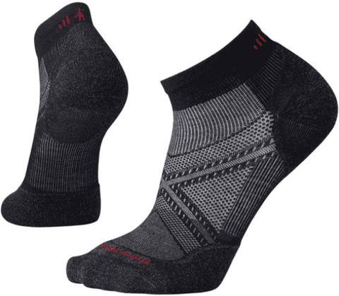 black ankle socks with red and gray accents