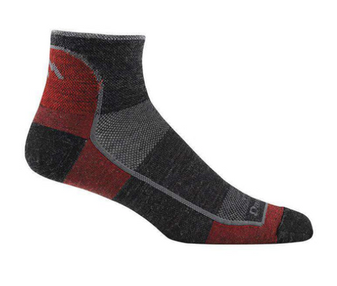 black, red, and gray quarter length socks