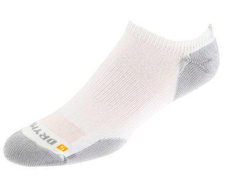 white ankle socks with gray heel and toes and Drymax logo on the toe