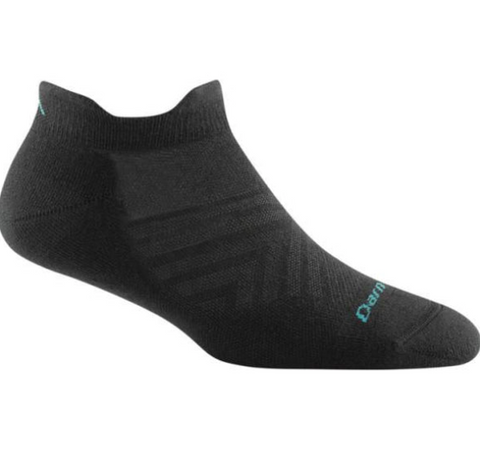 black ankle sock with teal accent on heel and teal logo on toes
