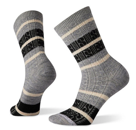gray, cream and black striped cable knit socks