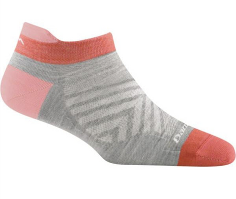 gray socks with coral accents on the ankle, heel and toe