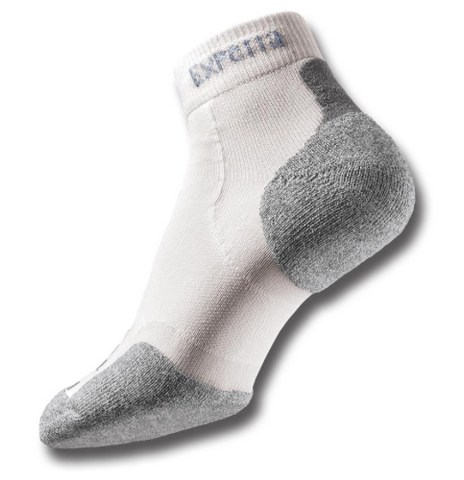 white ankle sock with gray accents on heel and toe