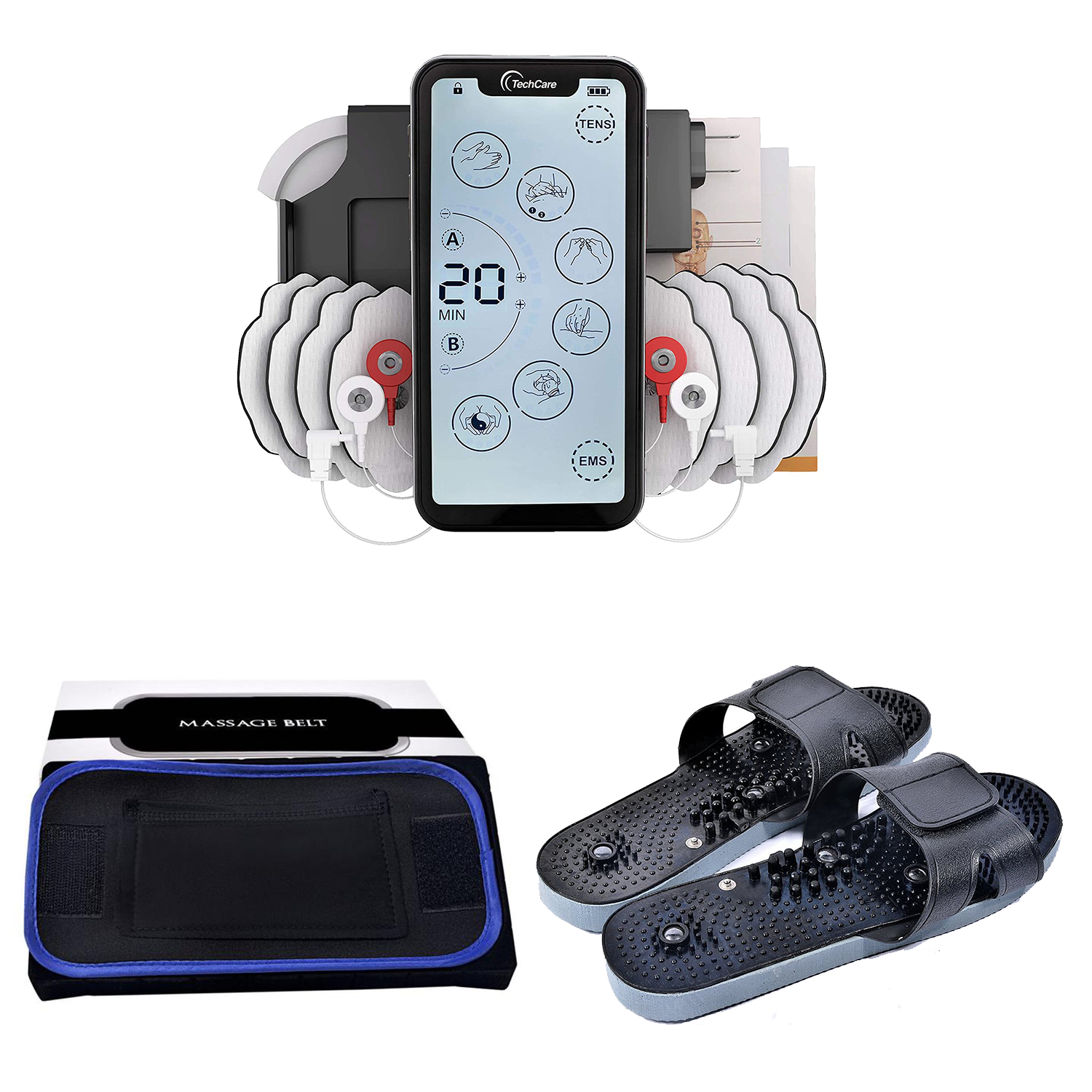 Techcare Touch X Tens Unit + Massager Slipper + Massager Belt