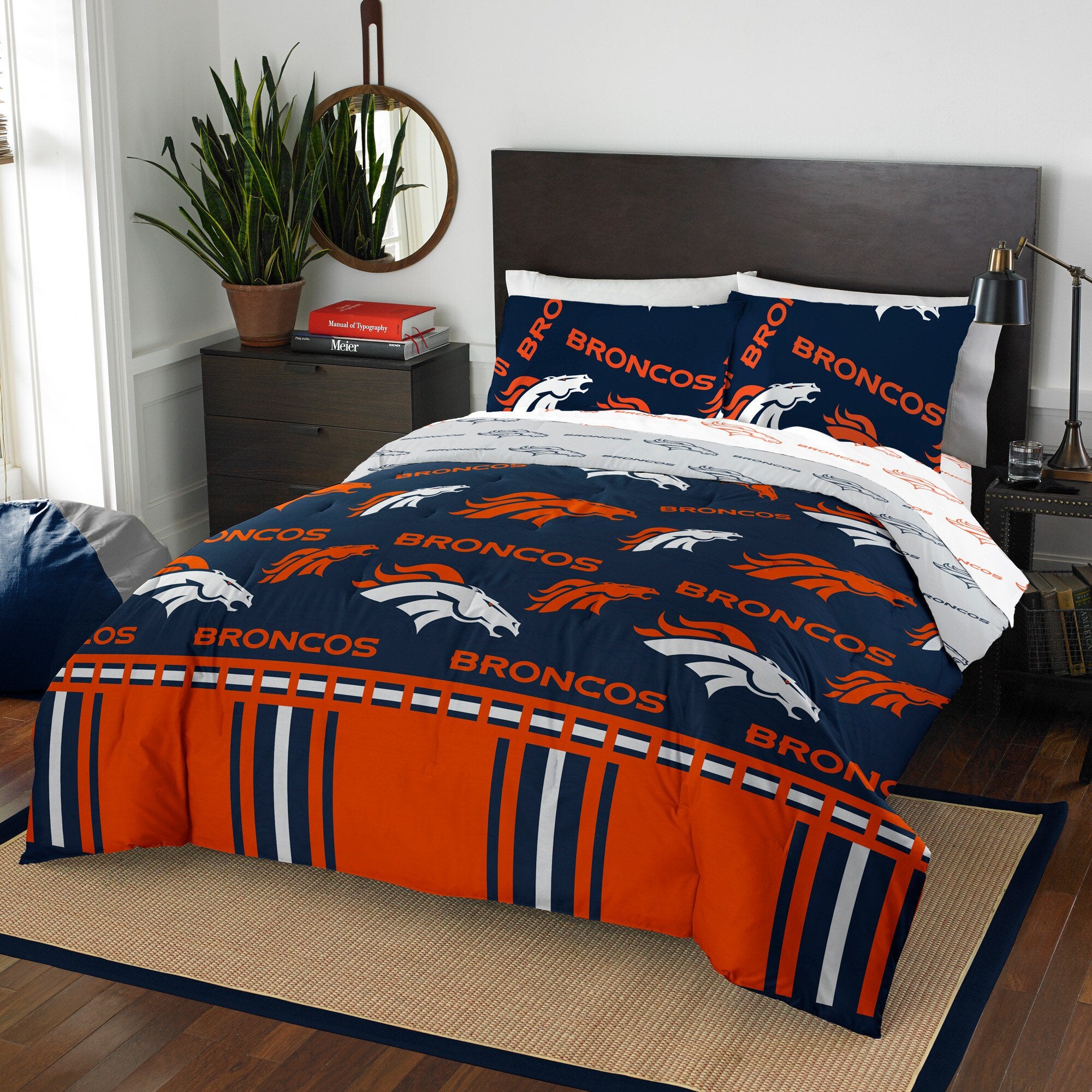 NFL DENVER BRONCOS 5PC COMFORTER SET SUPER SOFT, BREATHABLE, HYPOALLERGENIC, FADE RESISTANT - QUEEN SIZE