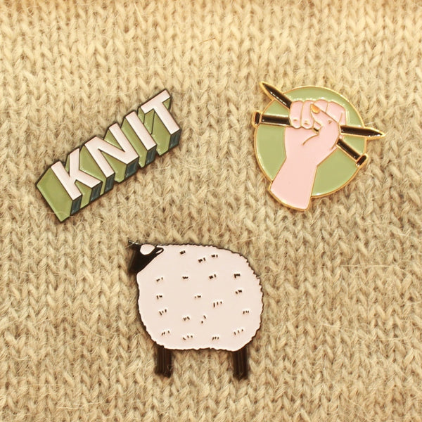 k2tog enamel pins