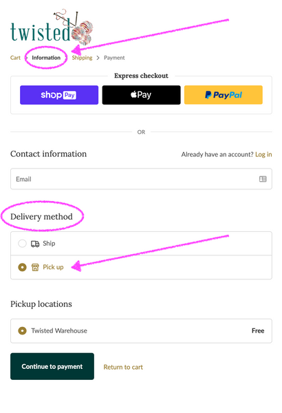 screenshot of checkout page for selecting warehouse pickup