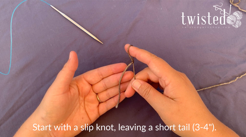 Start with a slip knot close to the end of your yarn.