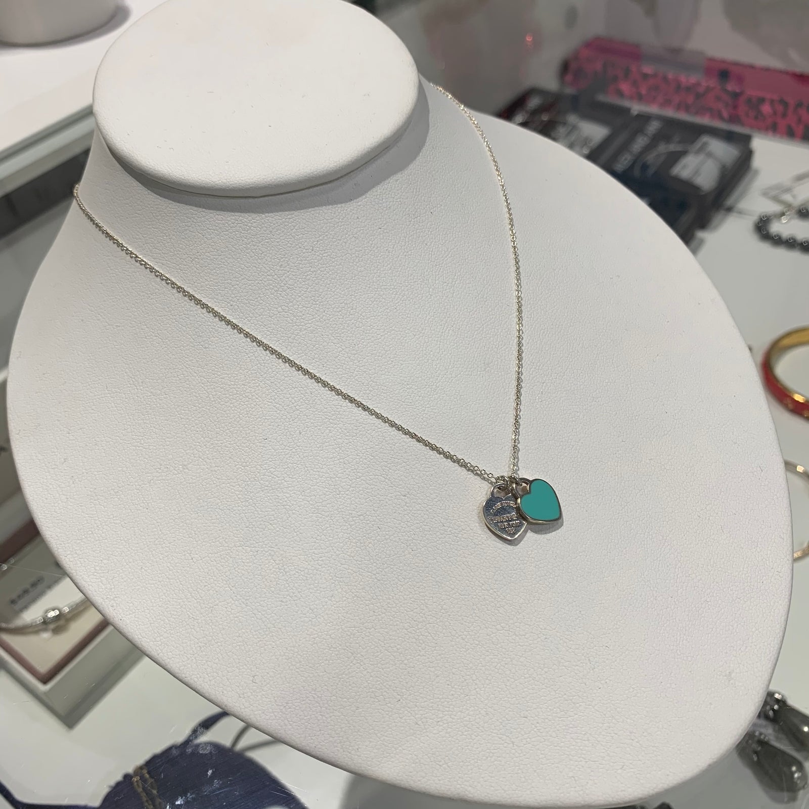 tiffany double heart necklace blue