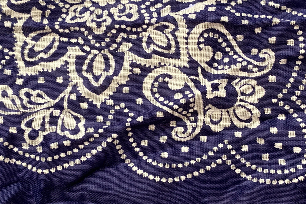 Indigo Fast Color Bandana with Trunk Up Elephant - Flower Pattern