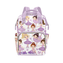 Load image into Gallery viewer, Personalized Baby Girl Purple Ballerina  Multi-Function Diaper Bag