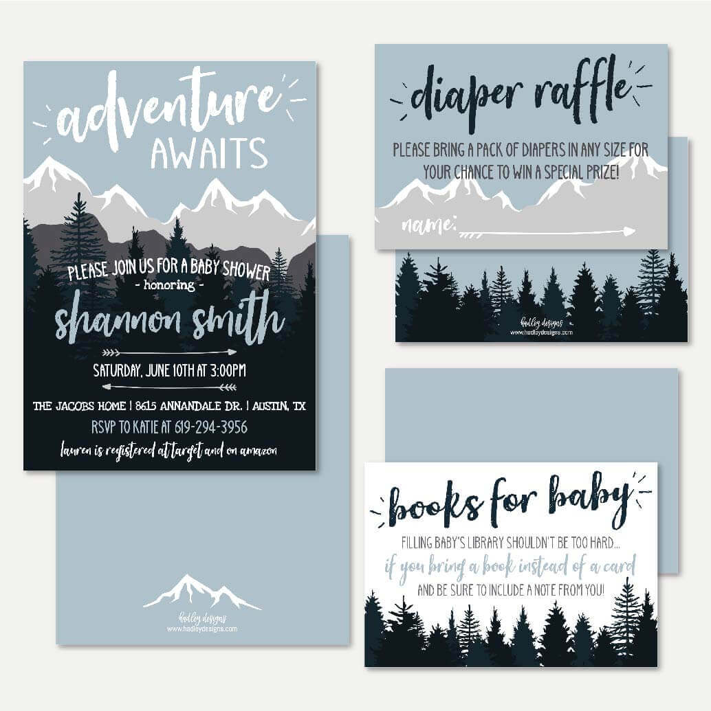 Printable Adventure Mountain Baby Shower Invitation Suite Template