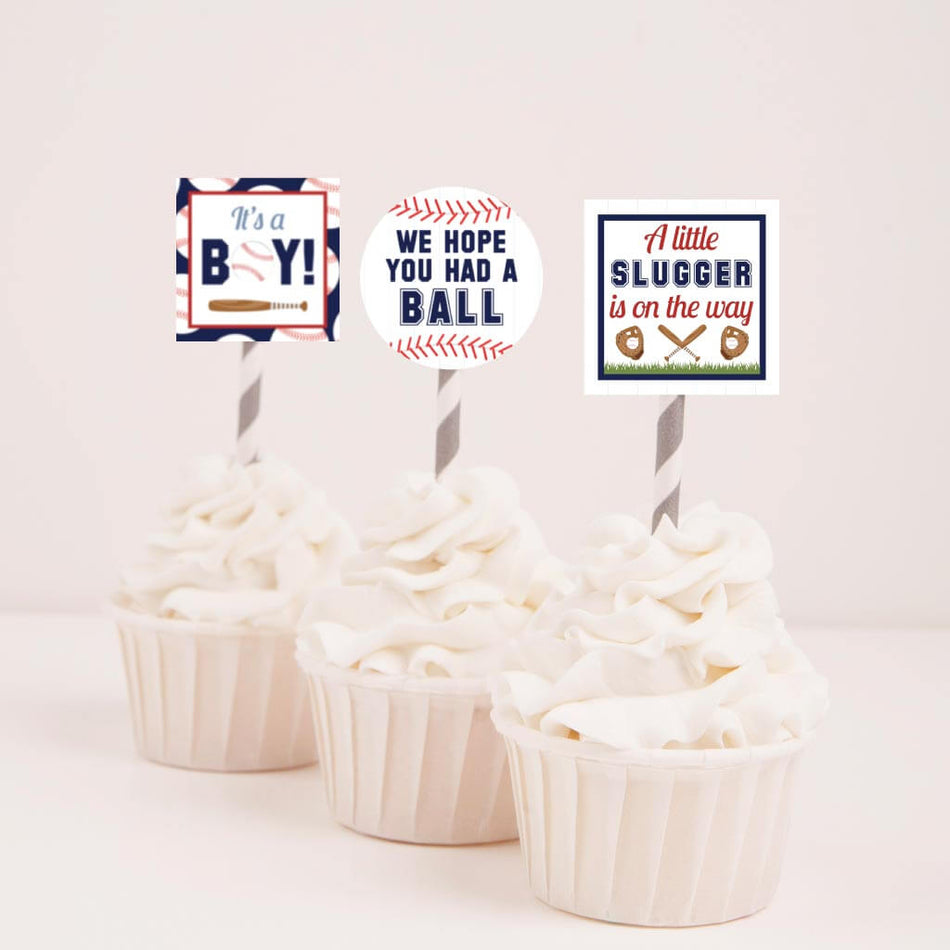 Download Printable Baseball Baby Shower Cupcake Toppers Template Hadley Designs