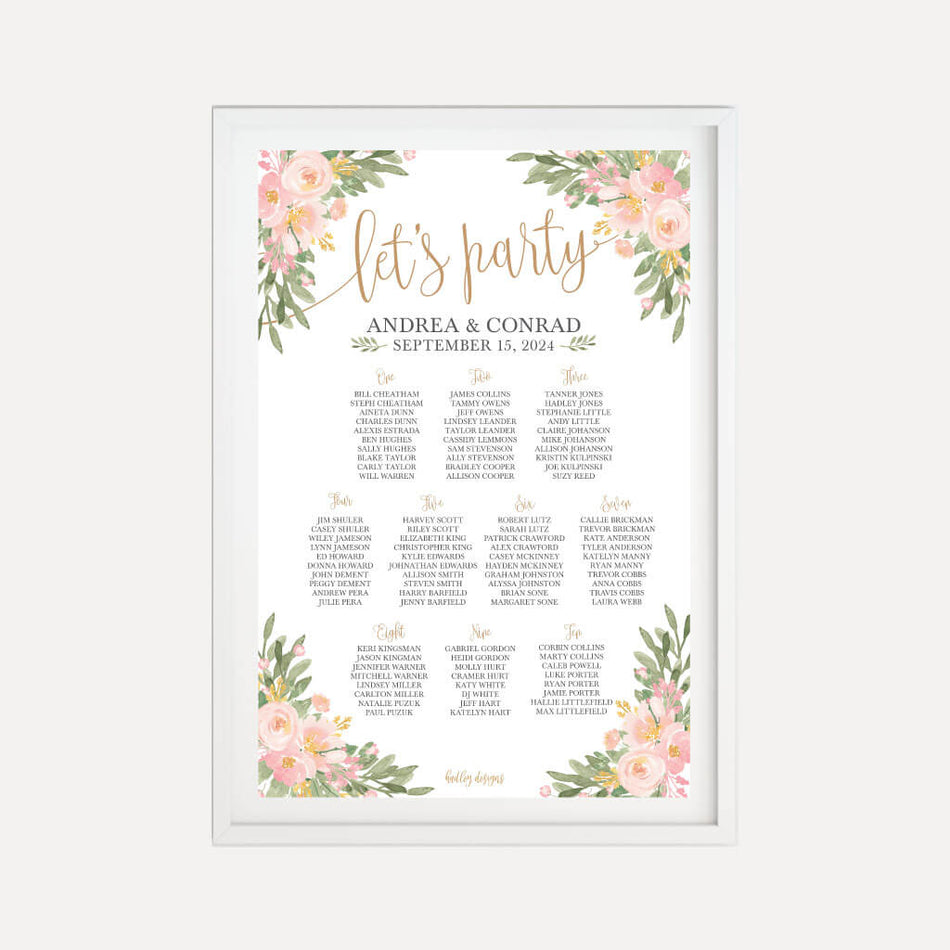 Printable Blush Floral Arch Wedding Seating Chart Sign Template Hadley Designs