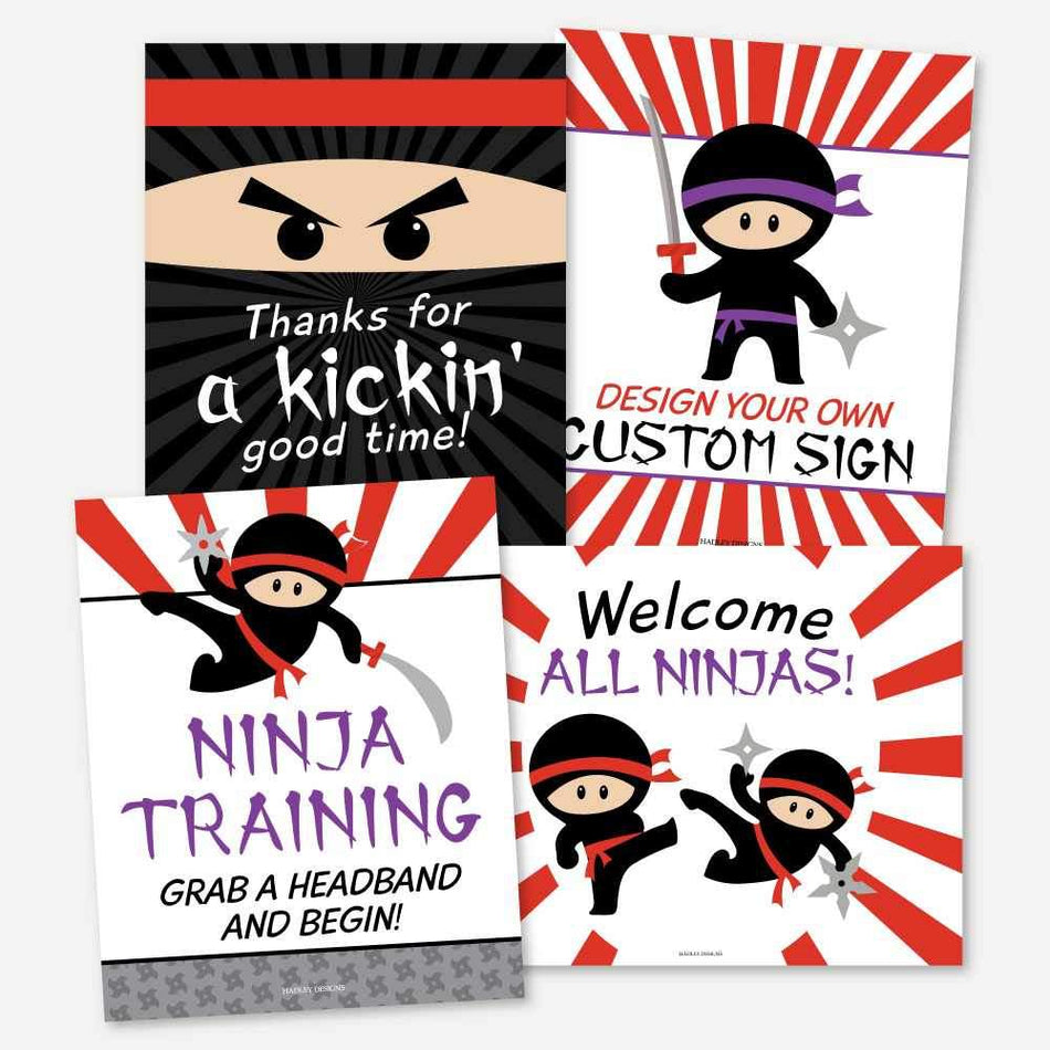 Download Ninja Kids Party Sign Set Templates Birthday Poster Personalized Birthday Sign Printable Printable Birthday Decorations For 1st Birthday Party Decor Paper Party Supplies