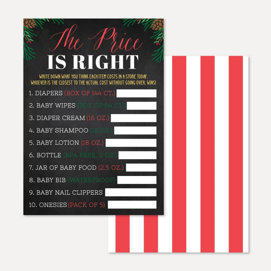 Printable Christmas Baby Shower The Price Is Right Game Template Hadley Designs