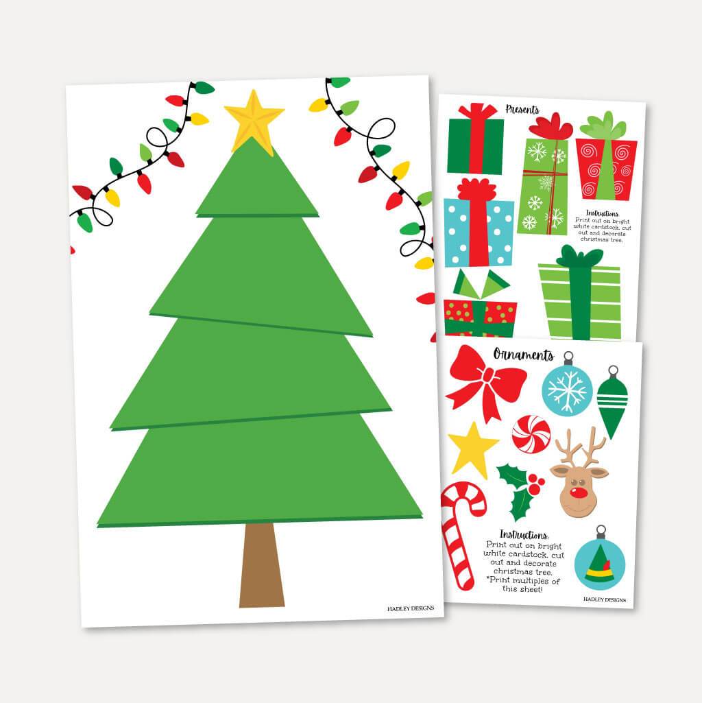 Printable Elf Christmas Party Build A Christmas Tree Template Hadley Designs